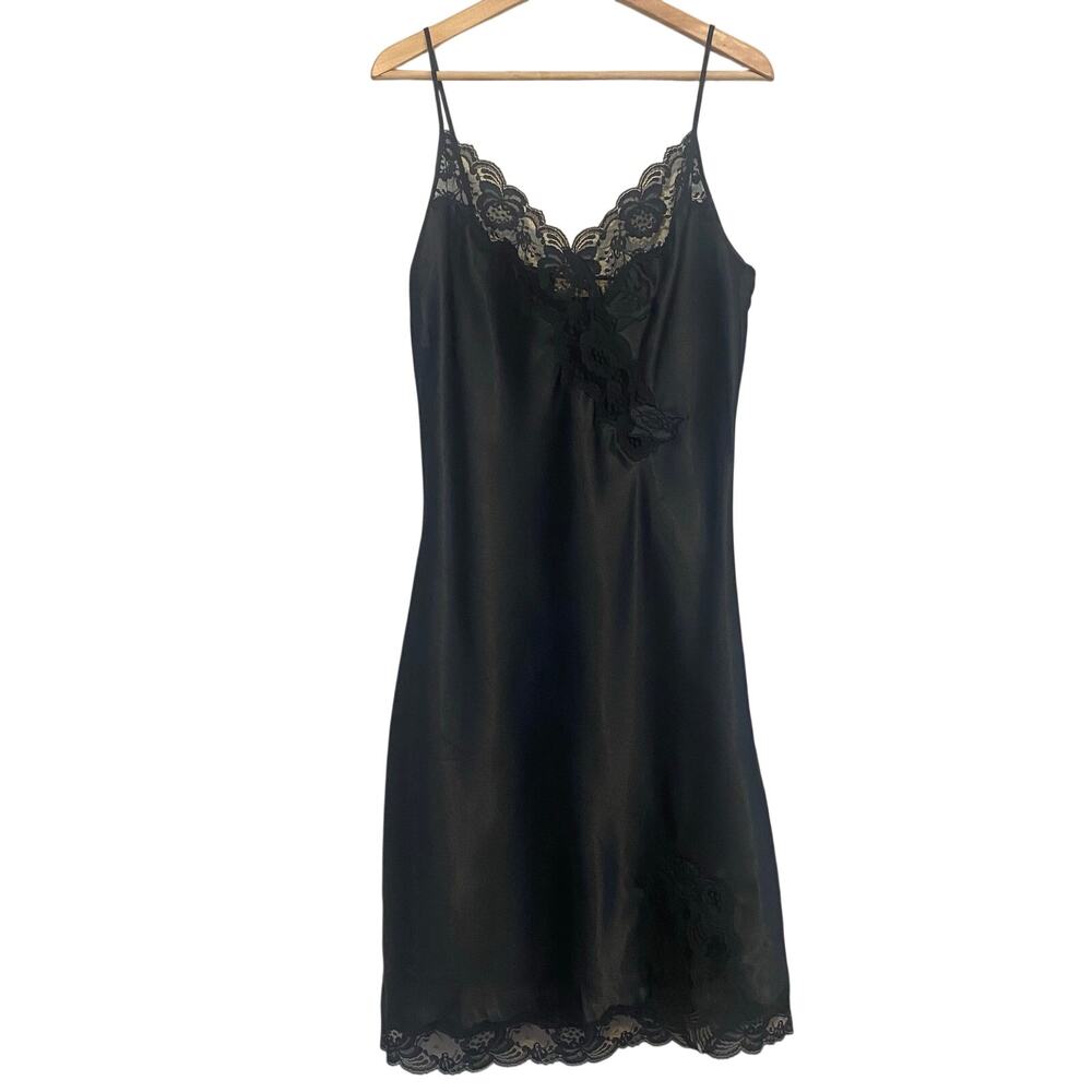 VTG Victoria's Secret Gold Label Lace Slip Midi Dress Womens Sz Large Goth LBD